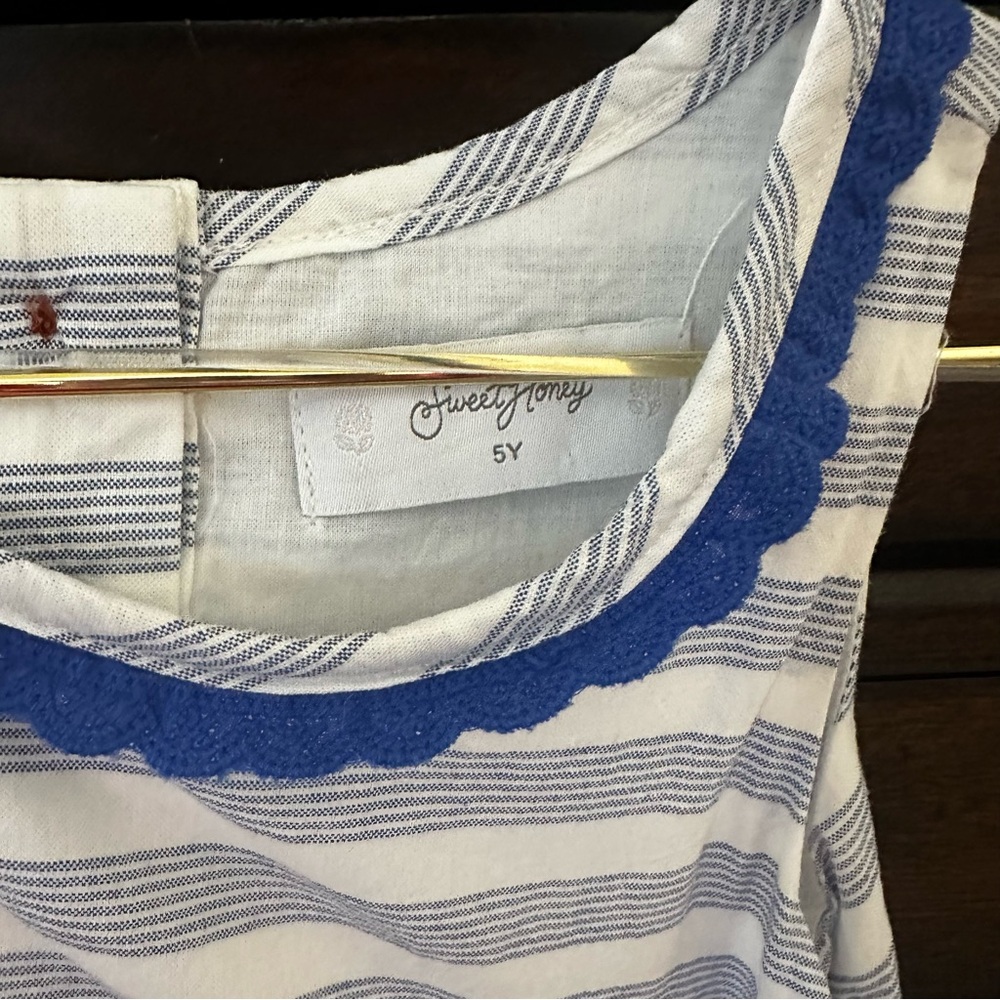 Striped Blue and White Kids Dress - Picture 3 of 3